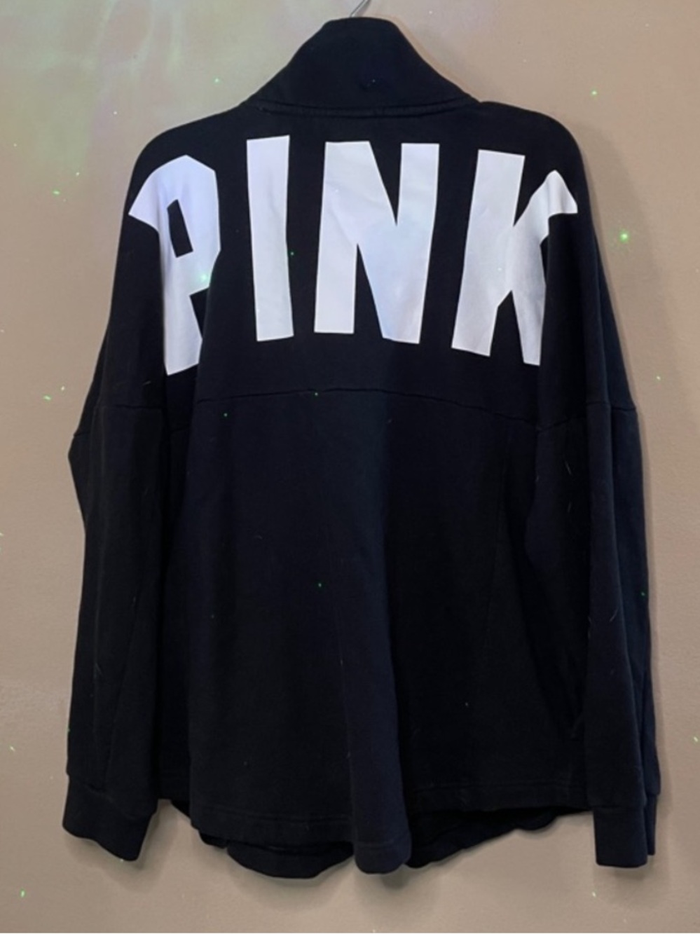 Victoria's Secret PINK Large Black Half-Zip Pullover with Logo on the back